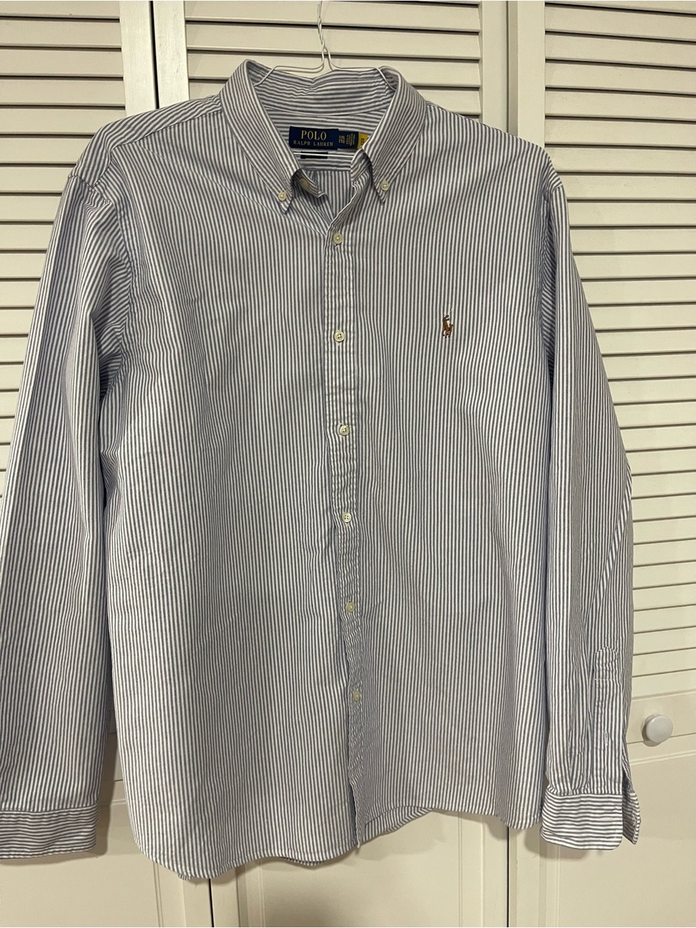 Ralph Lauren Men's Blue and White Pinstripe Button-Down Shirt